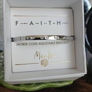Laura Janelle Mantra FAITH Silver morse code adjustable CZ bracelet NEW
